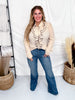 Long Sleeve Blouse W/ Cascading Front Ruffles Trimmed In Black - Whiskey Skies - SEW IN LOVE
