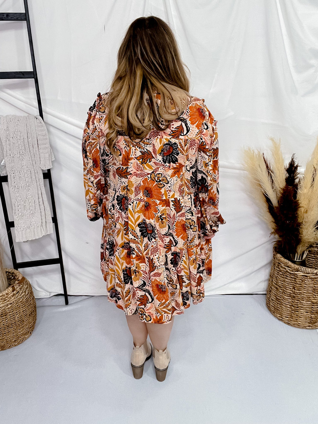 Long Sleeve Boho Paisley Dress - Whiskey Skies - ODDI