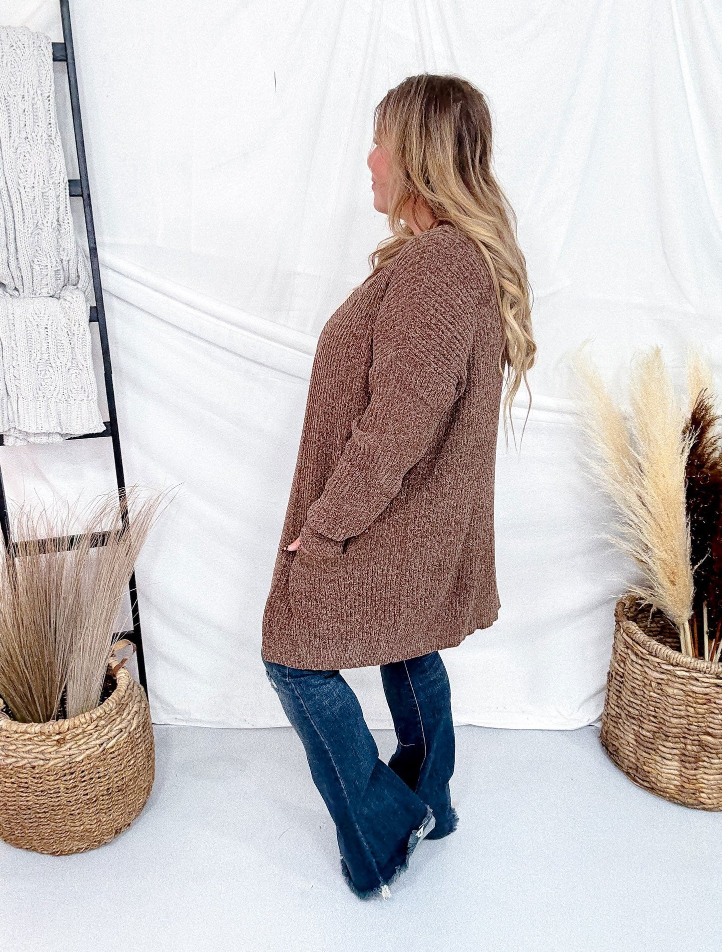 Long Sleeve Brown Knit Cardigan - Whiskey Skies - WHITE BIRCH