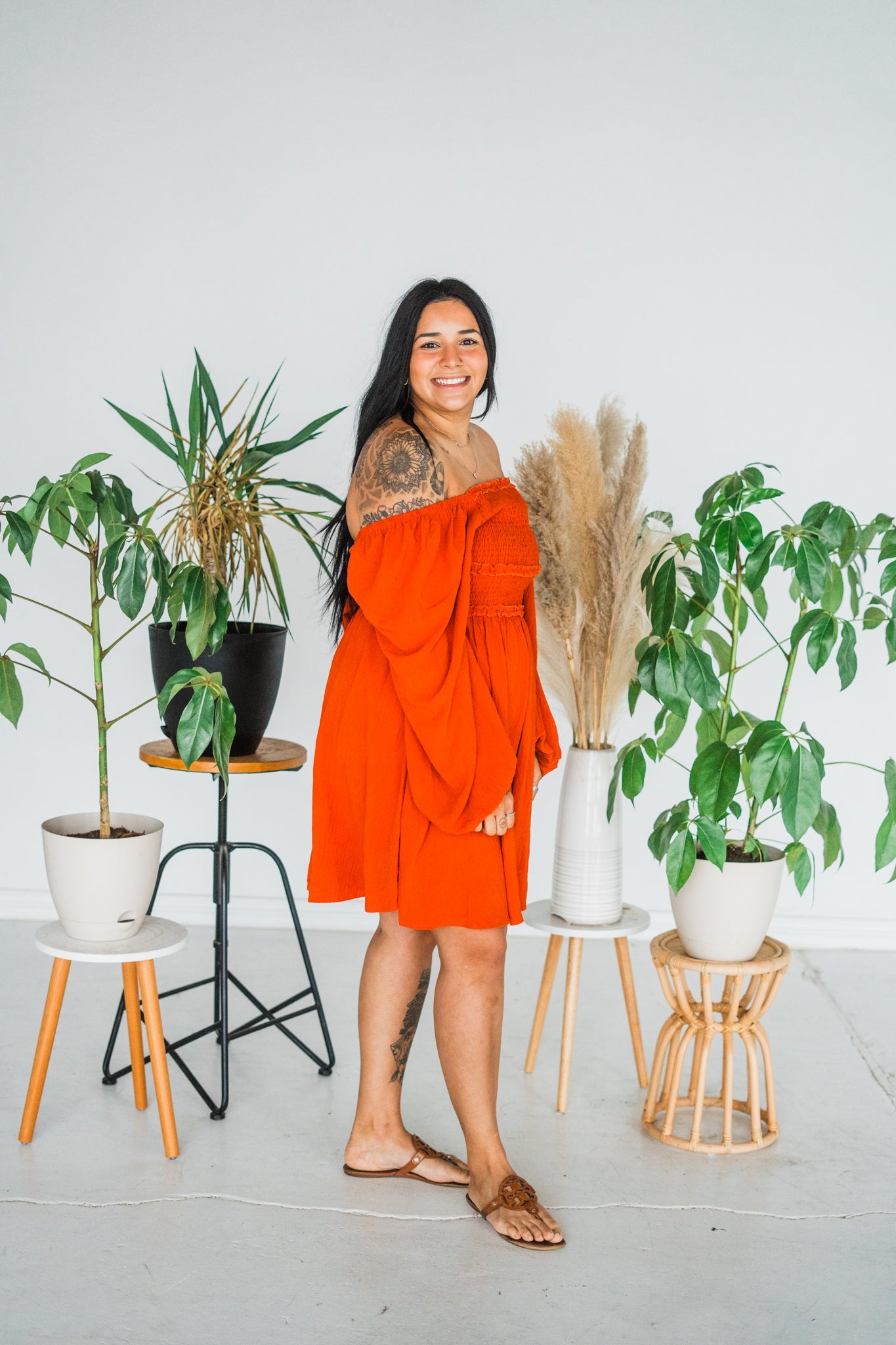 Long Sleeve Burnt Orange Minidress - Whiskey Skies - ODDI