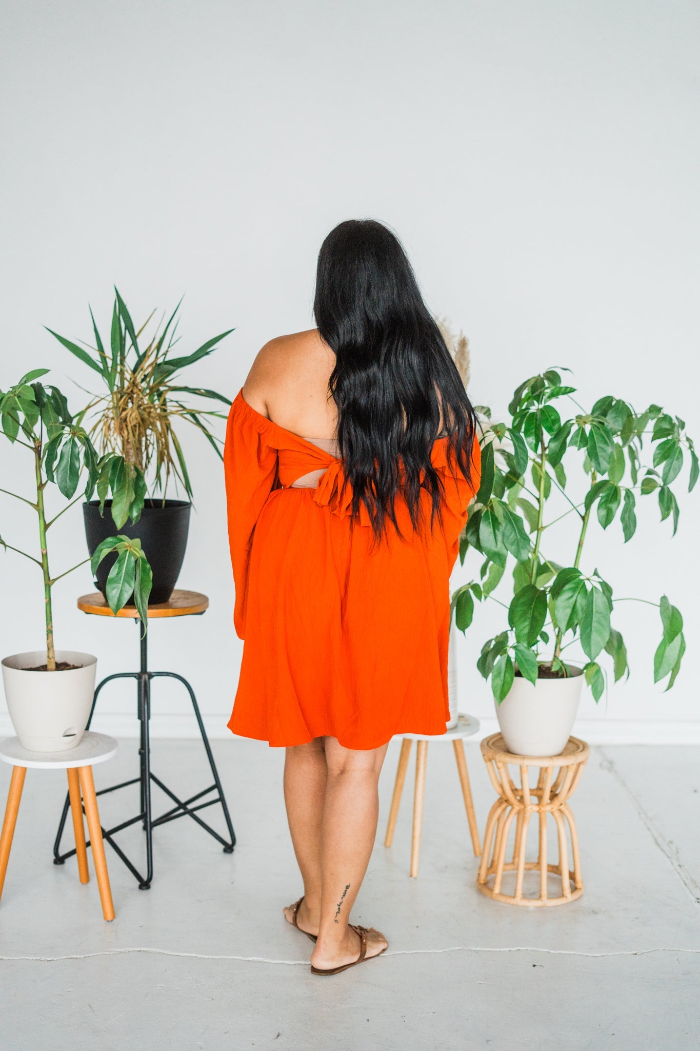 Long Sleeve Burnt Orange Minidress - Whiskey Skies - ODDI