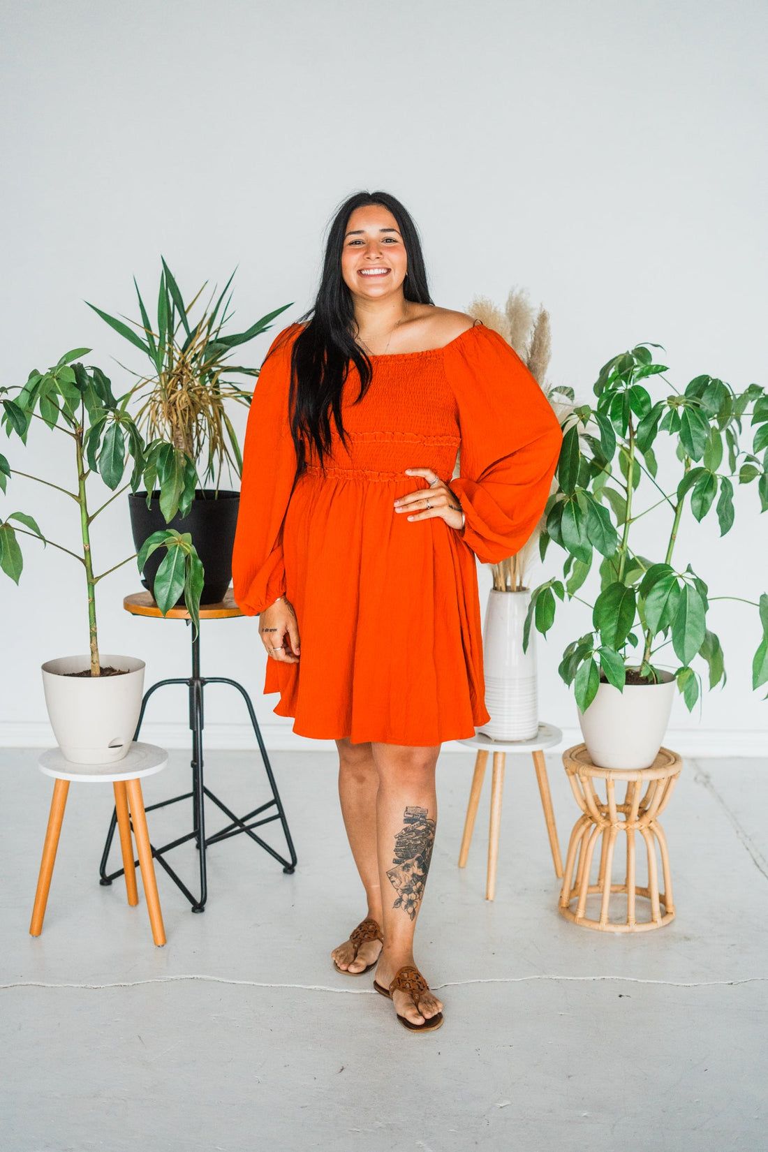 Long Sleeve Burnt Orange Minidress - Whiskey Skies - ODDI
