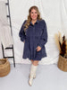 Long Sleeve Button Down Corduroy Dress in Blue - Gray - Whiskey Skies - JODIFL