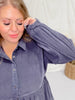 Long Sleeve Button Down Corduroy Dress in Blue - Gray - Whiskey Skies - JODIFL