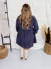 Long Sleeve Button Down Corduroy Dress in Blue - Gray - Whiskey Skies - JODIFL