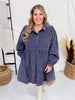 Long Sleeve Button Down Corduroy Dress in Blue - Gray - Whiskey Skies - JODIFL
