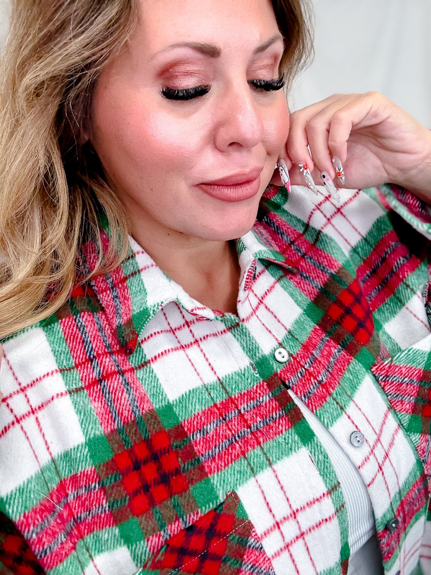 Long Sleeve Button Down Plaid Shacket - Whiskey Skies - SHE + SKY