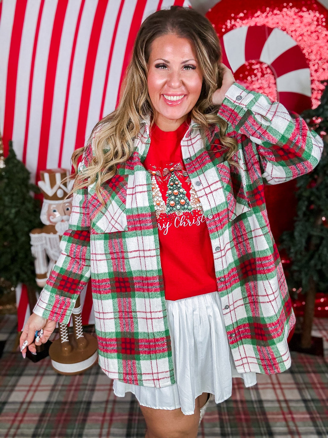 Long Sleeve Button Down Plaid Shacket - Whiskey Skies - SHE + SKY