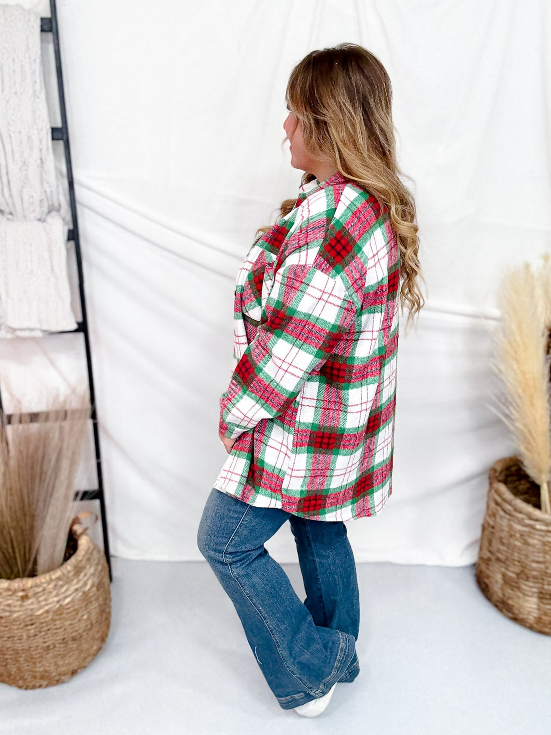 Long Sleeve Button Down Plaid Shacket - Whiskey Skies - SHE + SKY