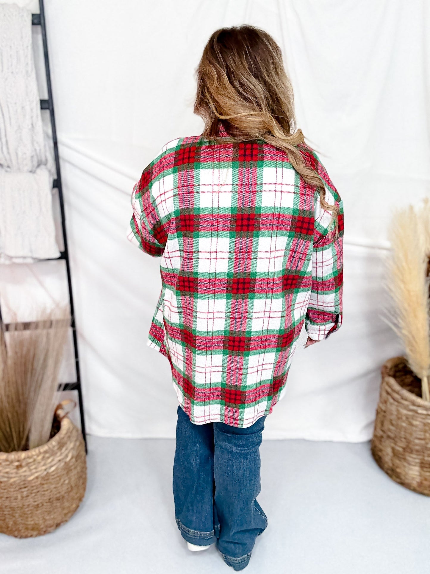 Long Sleeve Button Down Plaid Shacket - Whiskey Skies - SHE + SKY