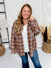 Long Sleeve Button Front Hooded Plaid Shacket - Whiskey Skies - P.S. KATE