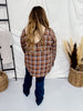 Long Sleeve Button Front Hooded Plaid Shacket - Whiskey Skies - P.S. KATE