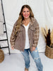 Long Sleeve Button Front Latte Hooded Shacket - Whiskey Skies - WHITE BIRCH