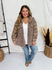 Long Sleeve Button Front Latte Hooded Shacket - Whiskey Skies - WHITE BIRCH