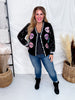 Long Sleeve Button Up Cardigan W/ Glitter Skull Patch Details - Whiskey Skies - SOUTHERN GRACE