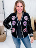 Long Sleeve Button Up Cardigan W/ Glitter Skull Patch Details - Whiskey Skies - SOUTHERN GRACE