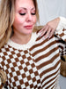 Long Sleeve Checkered & Striped Color Block Sweater Knit - Whiskey Skies - WHITE BIRCH