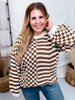Long Sleeve Checkered & Striped Color Block Sweater Knit - Whiskey Skies - WHITE BIRCH