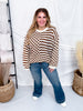 Long Sleeve Checkered & Striped Color Block Sweater Knit - Whiskey Skies - WHITE BIRCH