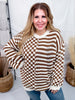 Long Sleeve Checkered & Striped Color Block Sweater Knit - Whiskey Skies - WHITE BIRCH