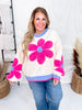 Long Sleeve Daisy Pattern Knit Pullover Sweater - Whiskey Skies - EASEL