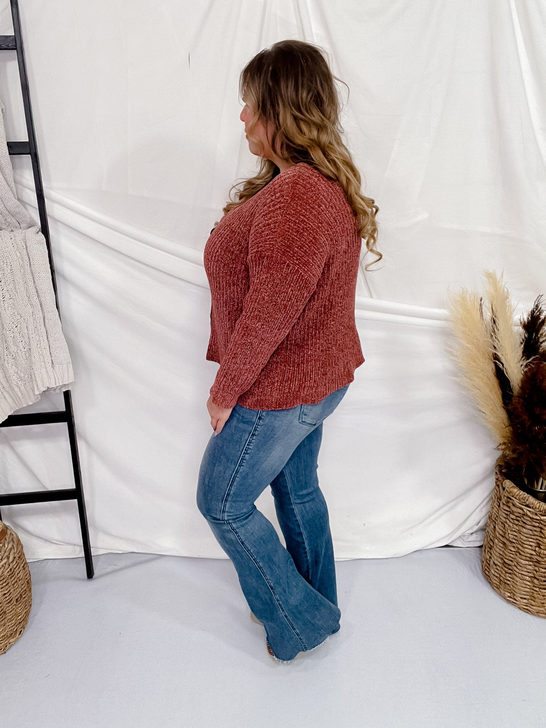 Long Sleeve Dark Mauve Button Down Sweater - Whiskey Skies - WHITE BIRCH