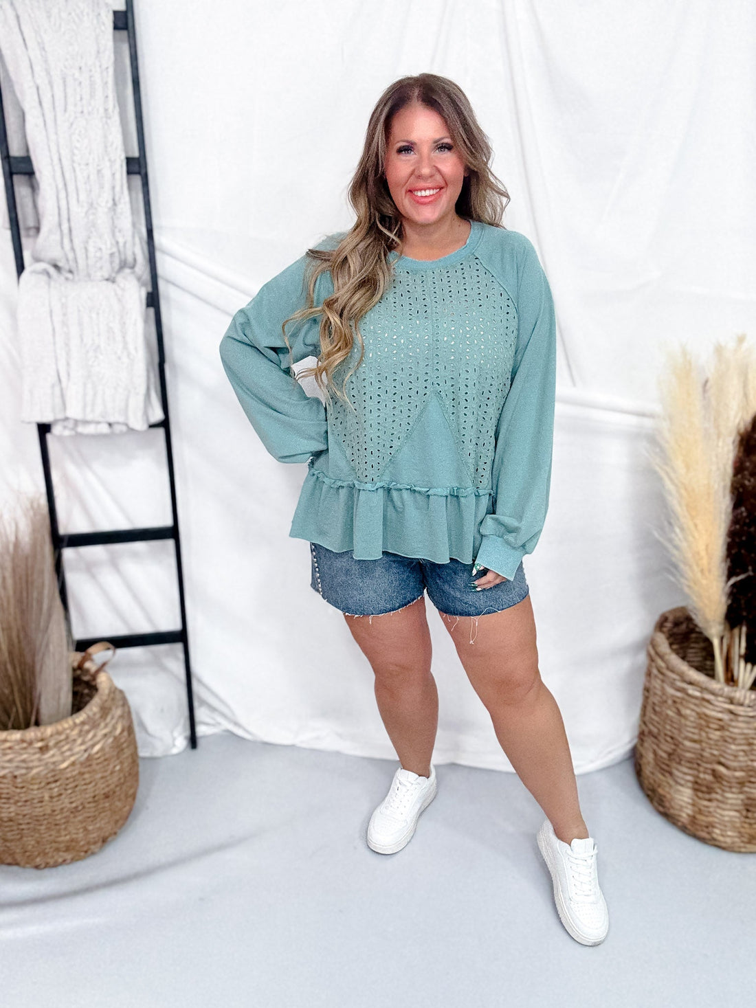 Long Sleeve Dark Sage Acid Washed Sweatshirt - Whiskey Skies - ODDI