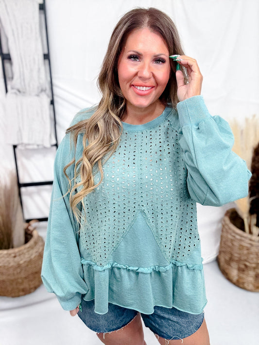 Long Sleeve Dark Sage Acid Washed Sweatshirt - Whiskey Skies - ODDI