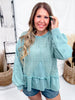 Long Sleeve Dark Sage Acid Washed Sweatshirt - Whiskey Skies - ODDI
