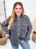 Long Sleeve Deep Charcoal Button Down Top W/ Studding Details - Whiskey Skies - POL CLOTHING INC.