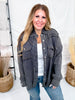 Long Sleeve Deep Charcoal Button Down Top W/ Studding Details - Whiskey Skies - POL CLOTHING INC.