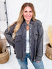 Long Sleeve Deep Charcoal Button Down Top W/ Studding Details - Whiskey Skies - POL CLOTHING INC.