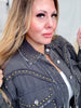 Long Sleeve Deep Charcoal Button Down Top W/ Studding Details - Whiskey Skies - POL CLOTHING INC.