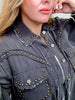 Long Sleeve Deep Charcoal Button Down Top W/ Studding Details - Whiskey Skies - POL CLOTHING INC.