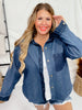 Long Sleeve Denim Colored Button Down Top - Whiskey Skies - WHITE BIRCH
