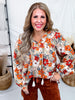 Long Sleeve Floral Print Blouse - Whiskey Skies - ODDI