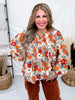 Long Sleeve Floral Print Blouse - Whiskey Skies - ODDI