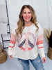 Long Sleeve Floral Print Peace Sign Top - Whiskey Skies - WHITE BIRCH