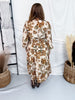 Long Sleeve Floral Printed Midi Dress - Whiskey Skies - ODDI