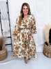Long Sleeve Floral Printed Midi Dress - Whiskey Skies - ODDI