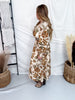 Long Sleeve Floral Printed Midi Dress - Whiskey Skies - ODDI