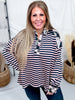 Long Sleeve French Terry Stripped & Henley Top W/ Floral Accents - Whiskey Skies - DAVI & DANI