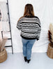 Long Sleeve Knit Black & White Cardigan W/ Button Down Front - Whiskey Skies - WHITE BIRCH