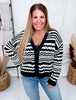 Long Sleeve Knit Black & White Cardigan W/ Button Down Front - Whiskey Skies - WHITE BIRCH