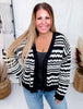 Long Sleeve Knit Black & White Cardigan W/ Button Down Front - Whiskey Skies - WHITE BIRCH