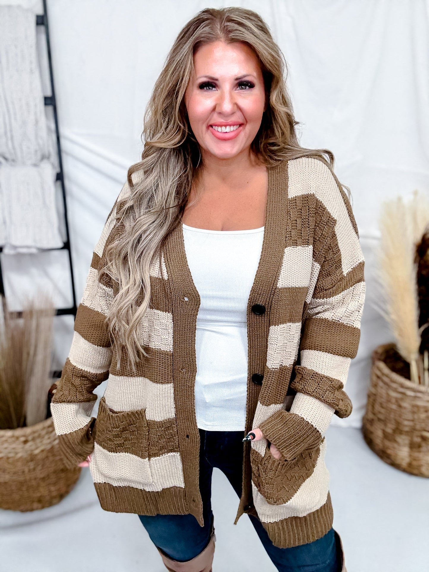 Long Sleeve Knit Brown & Taupe Button Down Cardigan - Whiskey Skies - DAVI & DANI
