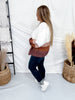 Long Sleeve Knit Colorblock Cardigan In Brown & White - Whiskey Skies - POLAGRAM + BAEVELY