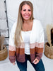 Long Sleeve Knit Colorblock Cardigan In Brown & White - Whiskey Skies - POLAGRAM + BAEVELY