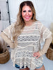 Long Sleeve Layered Top with Lace Panels in Sand - Whiskey Skies - EASEL