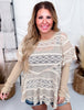 Long Sleeve Layered Top with Lace Panels in Sand - Whiskey Skies - EASEL